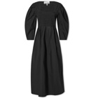 GANNI Women's Open-Neck Smock Long Dress in Black