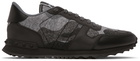 Valentino Garavani Grey Felt Camouflage Rockrunner Sneakers