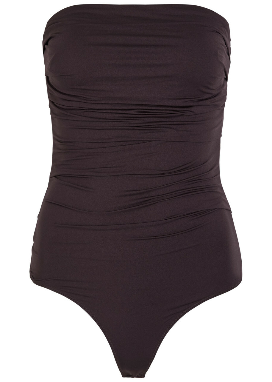Agolde Gwyneth Ruched Stretch-jersey Bodysuit Brown