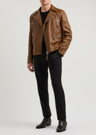 Alexander Mcqueen Grained Leather Biker Jacket Tan