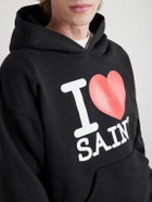 SAINT MXXXXXX - I Love Saint Logo-Print Cotton-Jersey Hoodie - Black