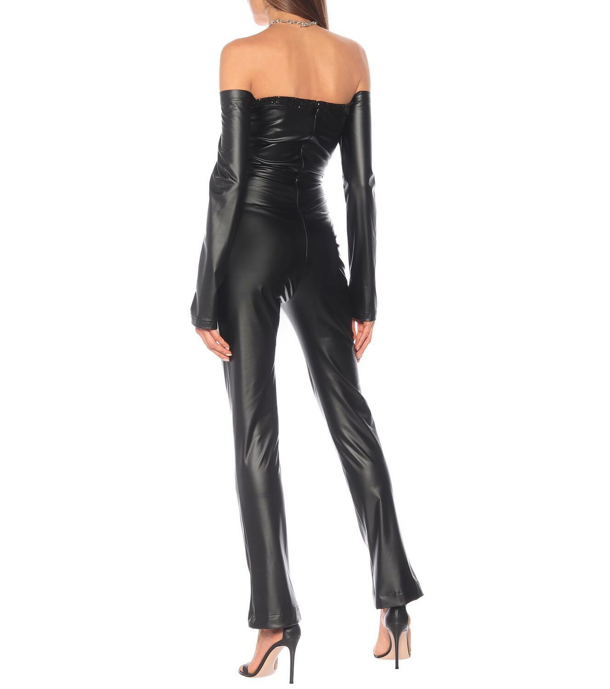 Halpern Off-shoulder faux leather jumpsuit