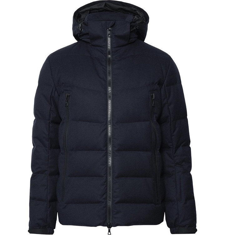 Photo: Officine Generale - Quilted Wool-Blend Twill Hooded Down Ski Jacket - Men - Midnight blue