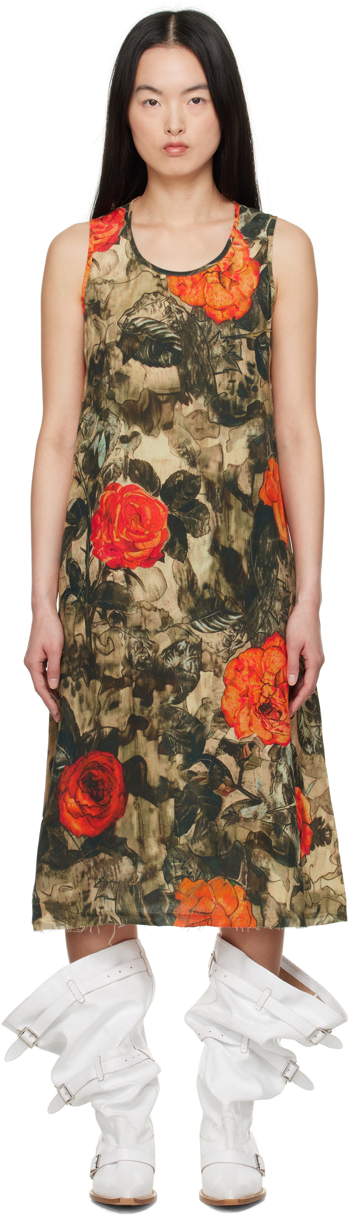 R13 Khaki Sleeveless Midi Dress