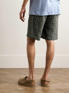 De Bonne Facture - Straight-Leg Checked Linen Drawstring Shorts - Green