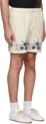 HARAGO Off-White Floral Embroidered Shorts