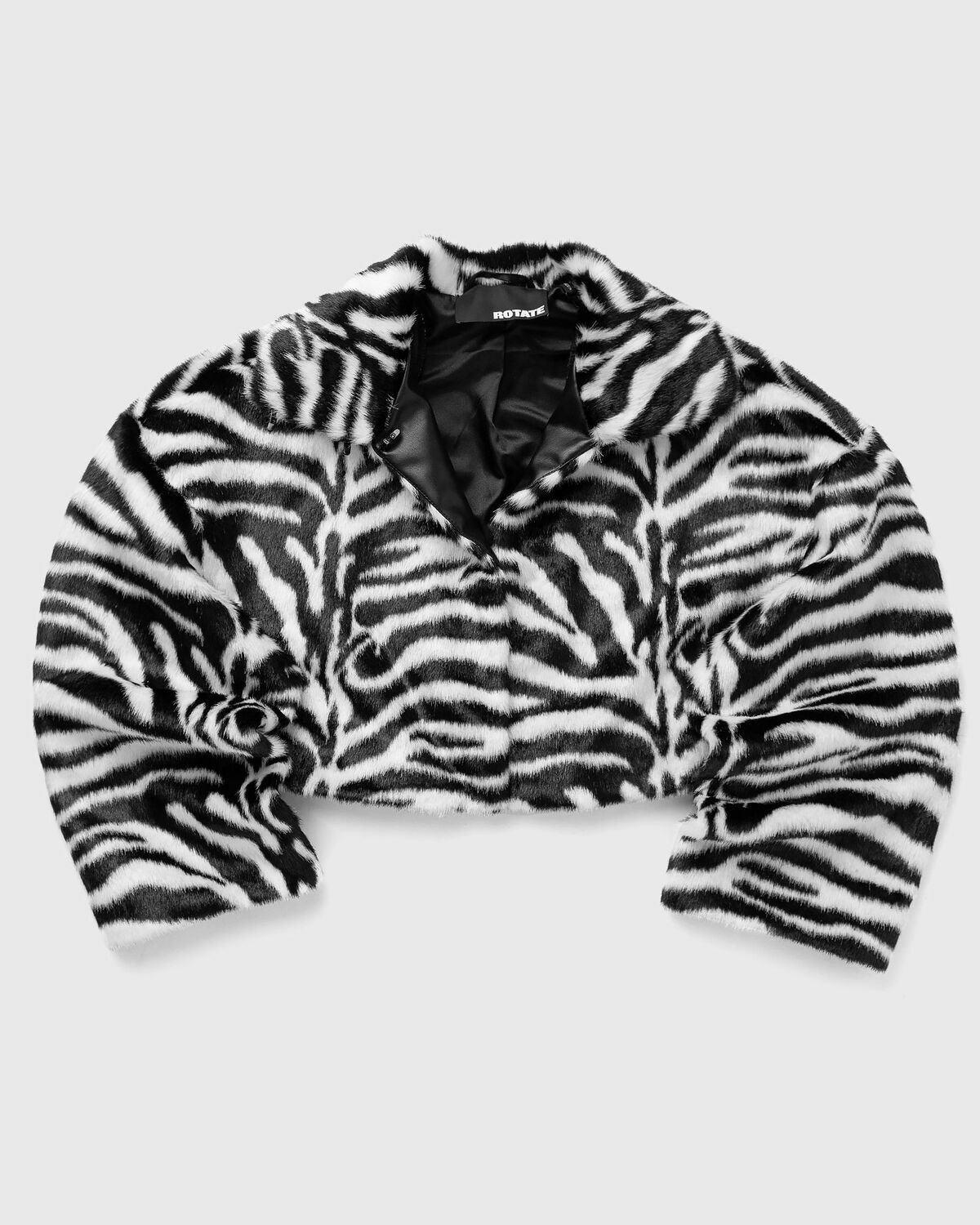 ROTATE Birger Christensen Faux Fur Crop Jacket black/white Womens Bomber Jacket