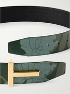 TOM FORD - 4cm Reversible Floral-Print Full-Grain Leather Belt - Green