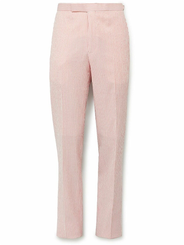 Photo: Richard James - Hyde Slim-Fit Striped Stretch-Wool and Cotton-Blend Seersucker Suit Trousers - Pink