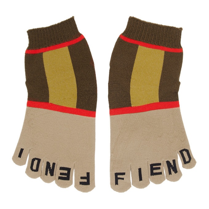 Photo: Fendi Brown and Beige Stripe Toe Socks