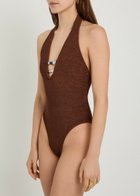Hunza G Adriana Beaded Crinkle Swimsuit - Brown - One Size