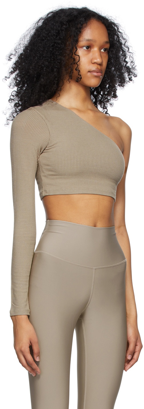 Alo Yoga  Amelia Luxe Long Sleeve Crop Top in Gravel Beige, Size: Large -  ShopStyle