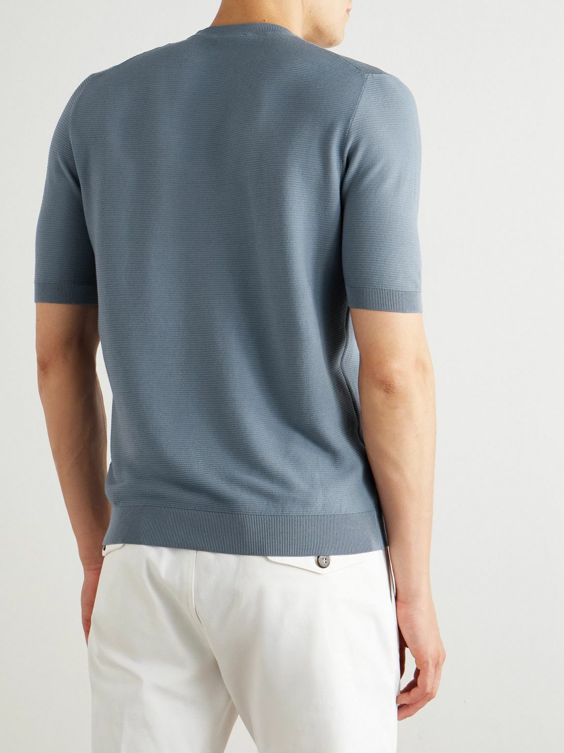 Eleventy - Slim-Fit Ribbed Cotton T-Shirt - Blue