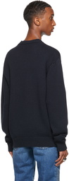 Balmain Navy Merino Intarsia Logo Sweater