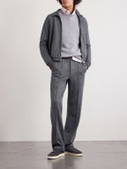 TOM FORD - Straight-Leg Herringbone Cotton, Wool and Silk-Blend Drawstring Trousers - Gray