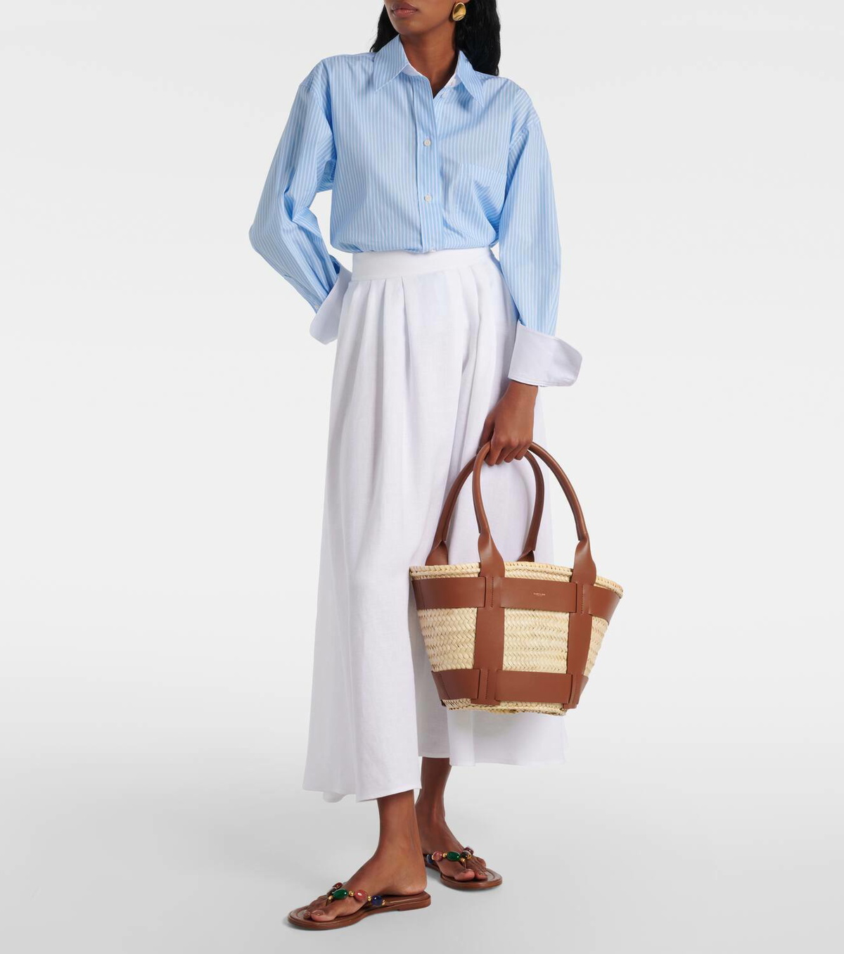 DeMellier Santorini leather-trimmed raffia tote bag DeMellier