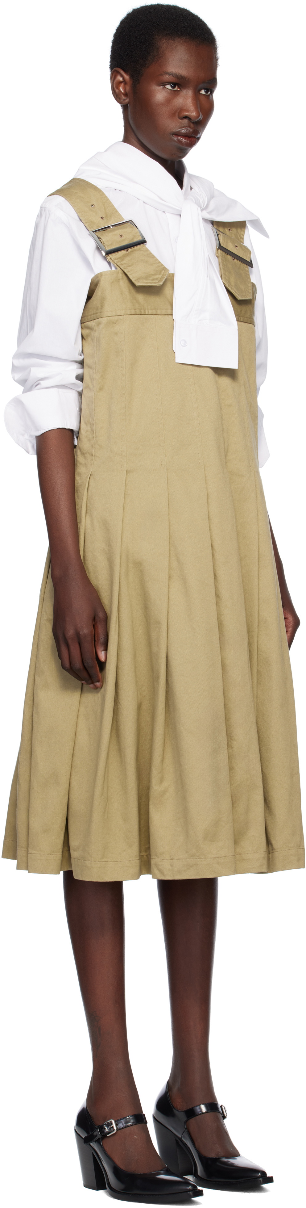 Comme des Garçons Comme des Garçons Khaki Cotton Twill Garment Washed Midi Dress