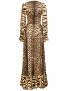 ROBERTO CAVALLI Jaguar Print Satin Long Dress