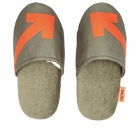 Off-White Arrow Pattern Slippers in Army Green
