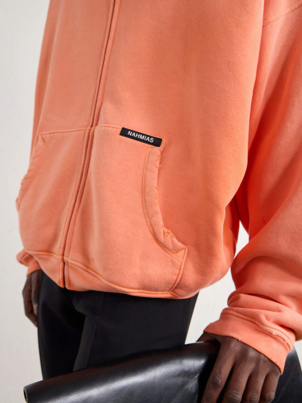 NAHMIAS - Distressed Cotton-Jersey Zip-Up Hoodie - Orange