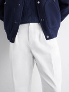 Canali - Tapered Pleated Cotton-Twill Trousers - Neutrals