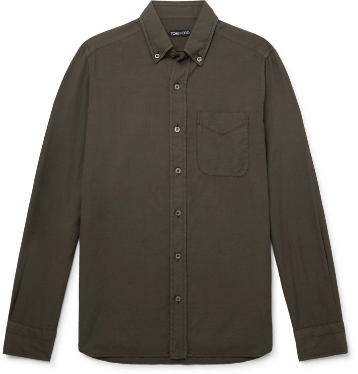 Photo: TOM FORD - Button-Down Collar Cotton and Cashmere-Blend Shirt - Green