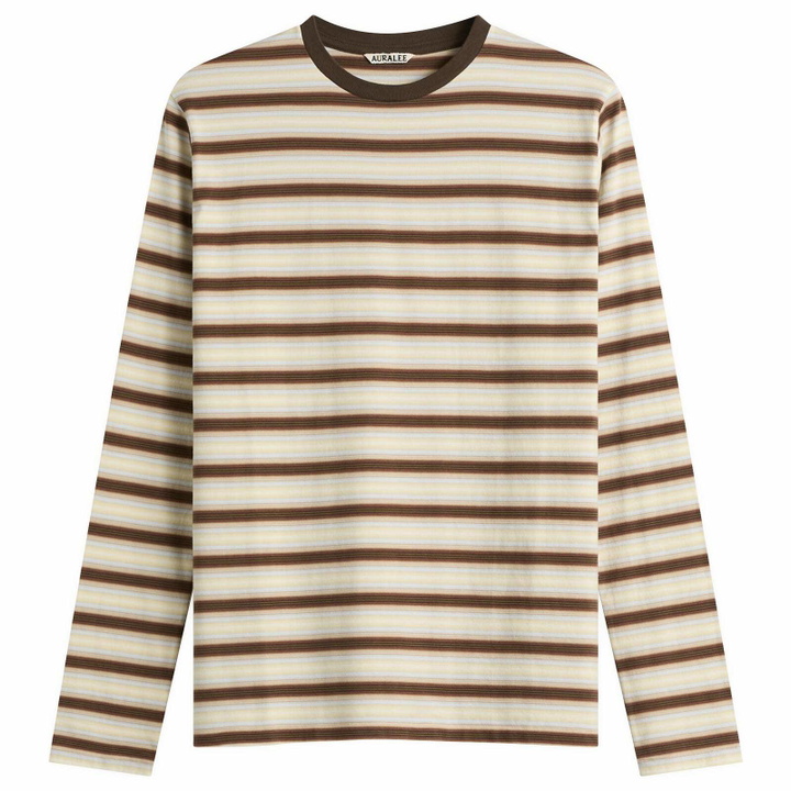 Photo: Auralee Women's Gradient Stripe Long Sleeve T-Shirt in Fade Brown Stripe