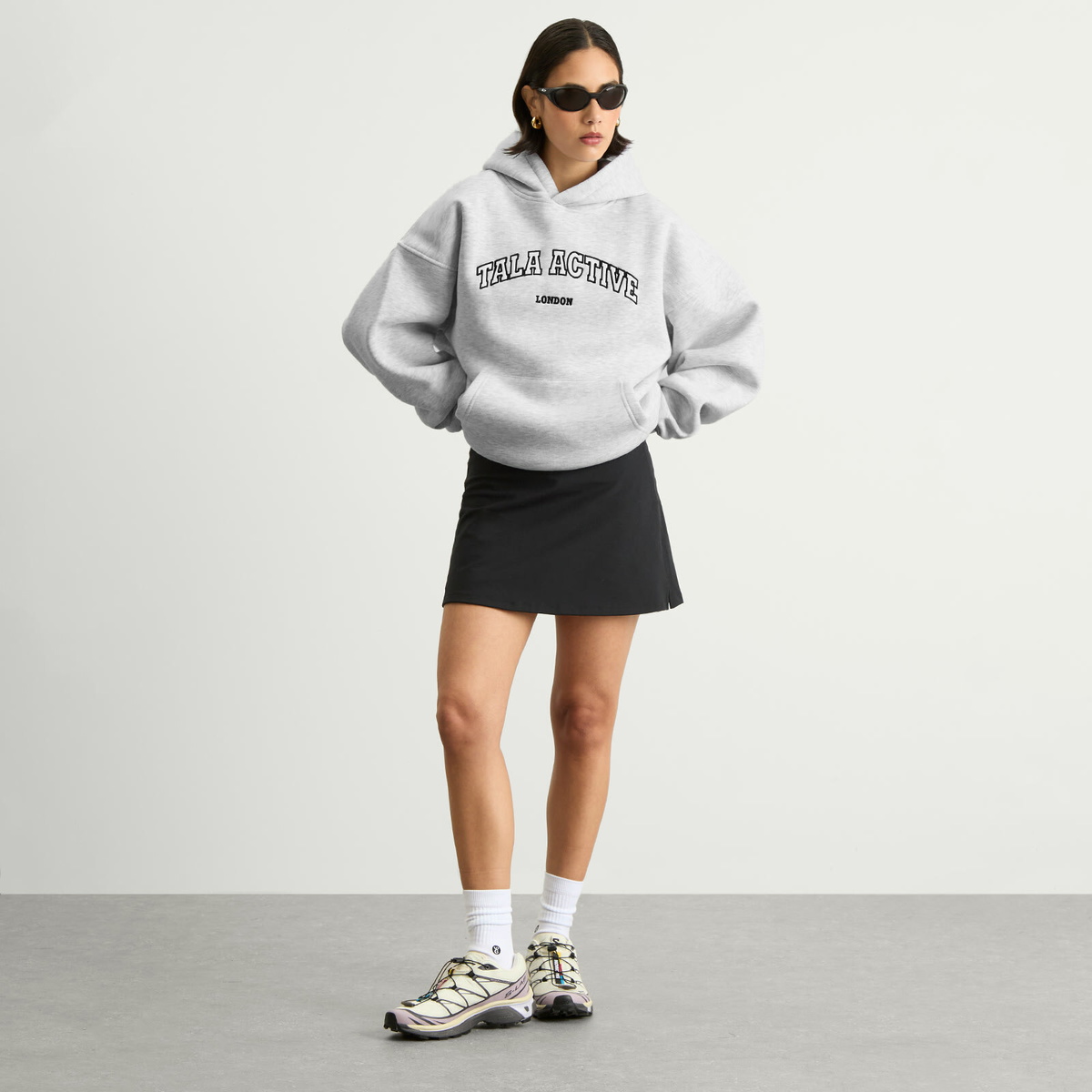 TALA Women's Oversized Active Logo Hooded Sweatshirt in Grey Marl