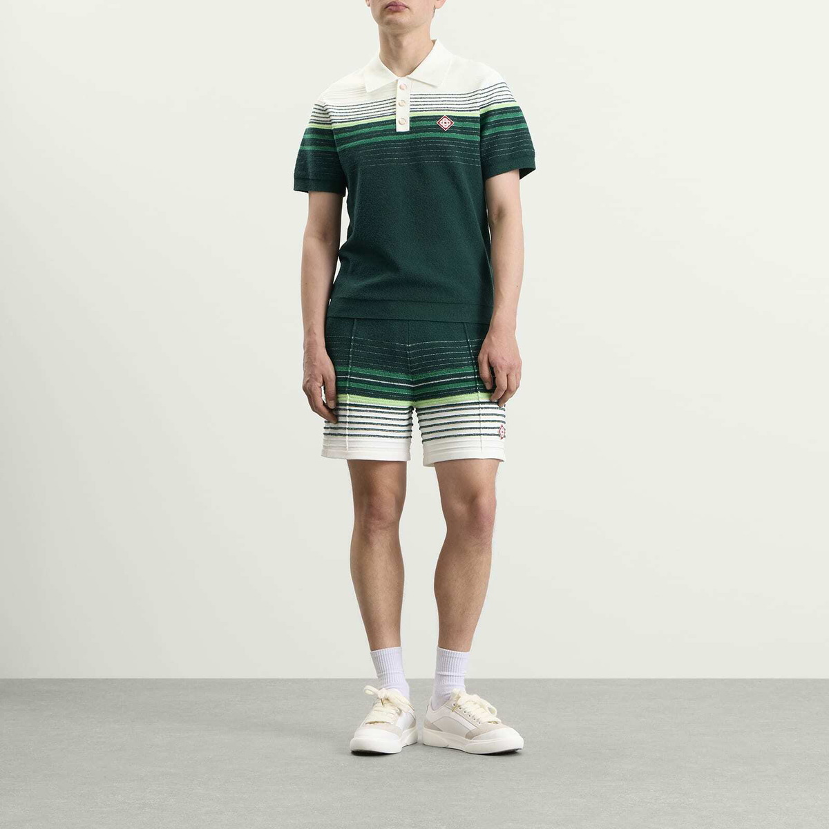 Casablanca Men's Boucle Stripe Polo Shirt in Green
