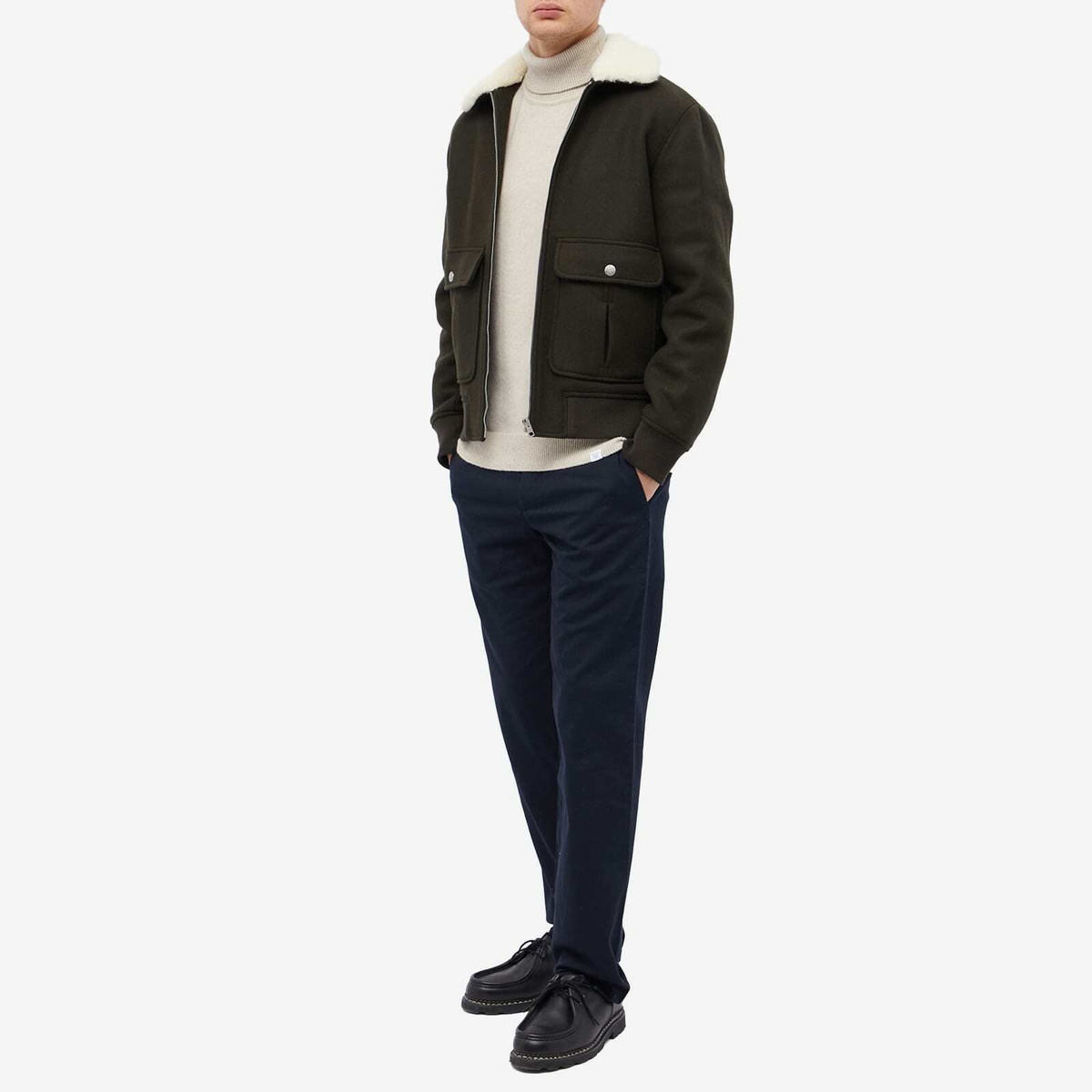 A.P.C. Ben Faux Fur Collar Jacket in Dark Green A.P.C.