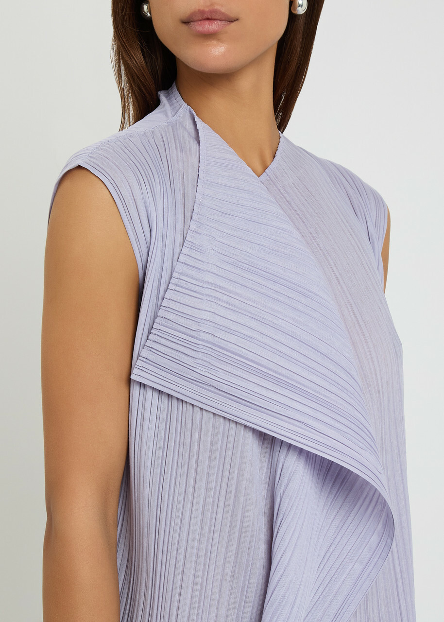 Pleats Please Issey Miyake Pleated Draped Woven Midi Dress Light Purple