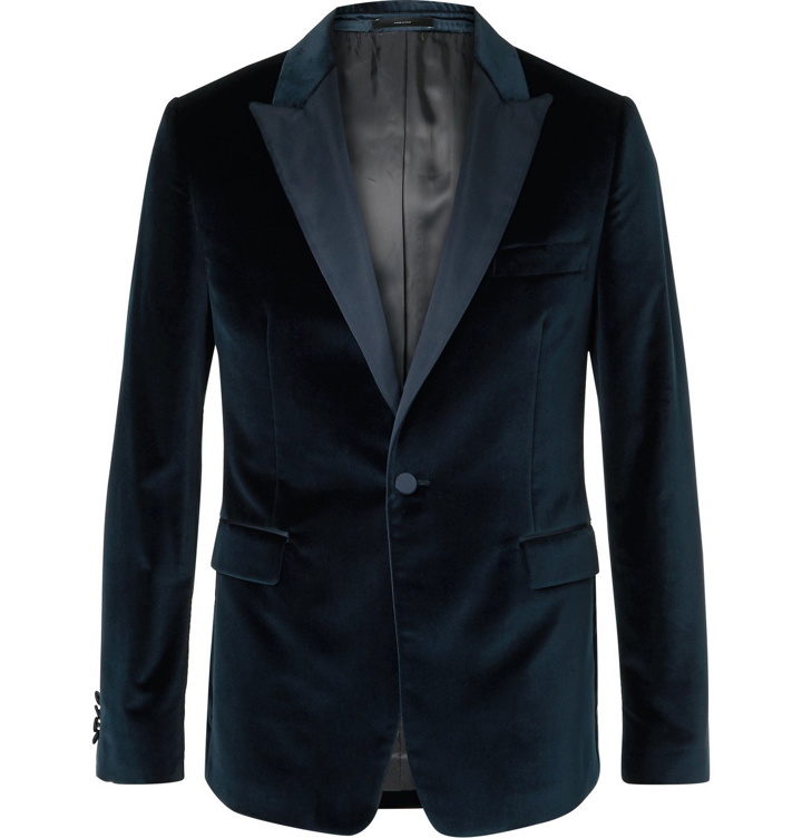 Photo: Paul Smith - Slim-Fit Satin-Trimmed Cotton-Velvet Tuxedo Jacket - Blue