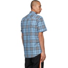 Burberry Blue Poplin Check Short Sleeve Shirt