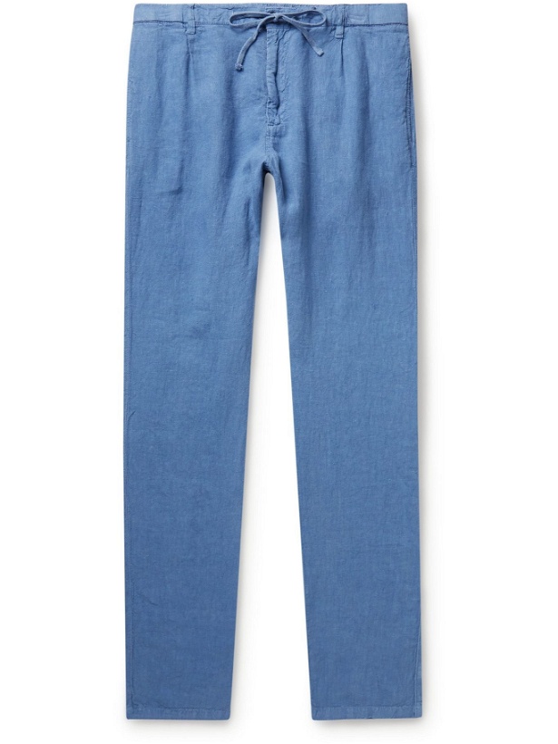 Photo: Hartford - Tanker Slim-Fit Tapered Pleated Linen Drawstring Trousers - Blue