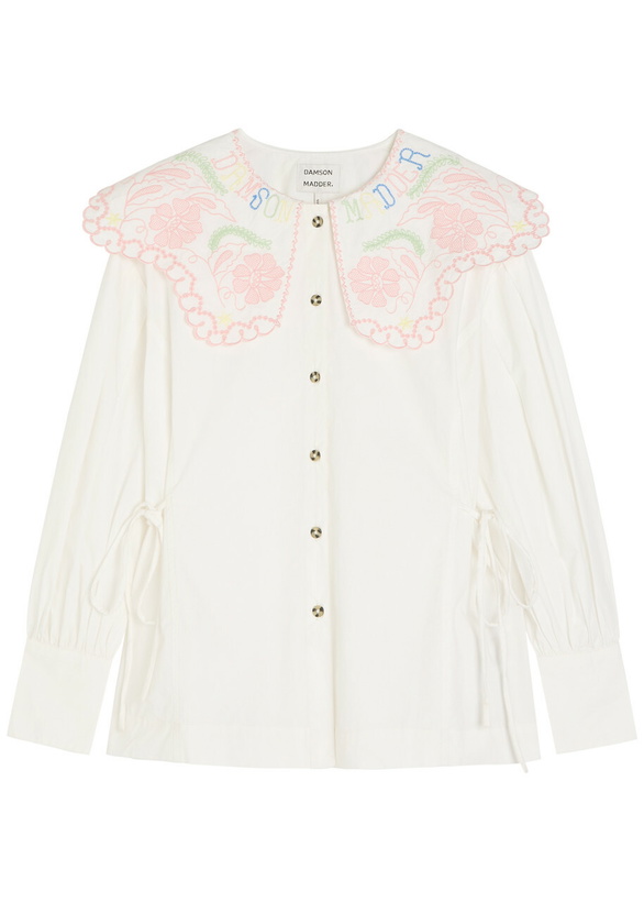Photo: Damson Madder Valentina Embroidered Cotton-poplin Blouse White