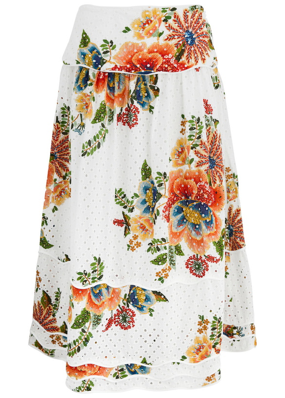 Photo: Farm Rio Delicate Garden Broderie Anglaise Cotton Midi Skirt White