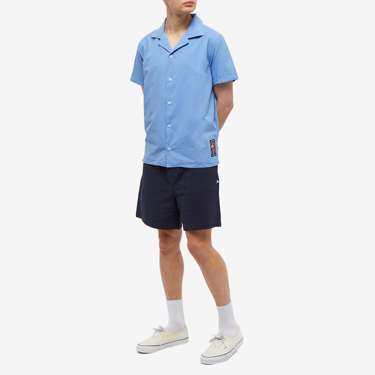 Reception Men's Daily Short Sleeve Bowling Shirt in Granada Blue