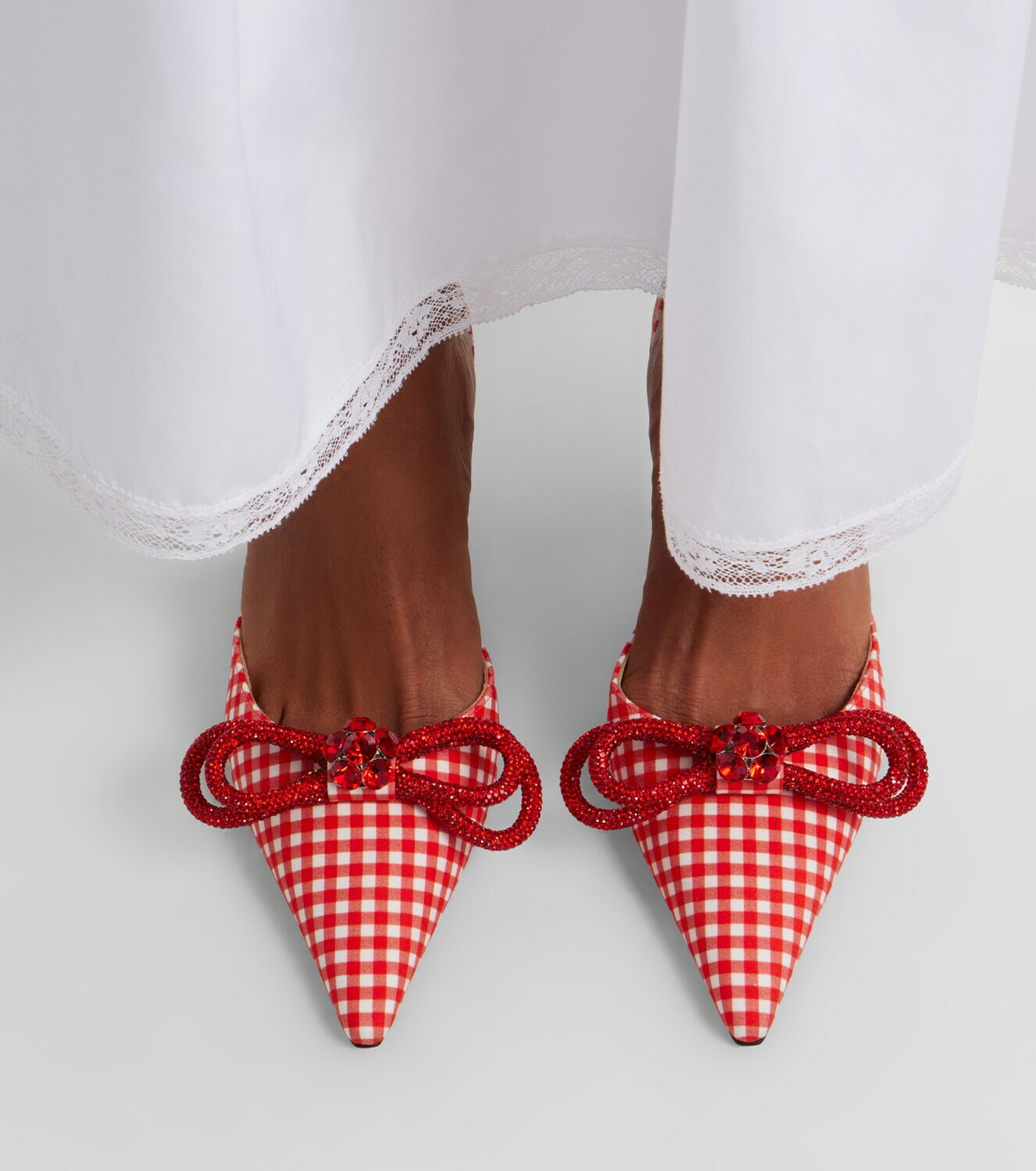 Mach & Mach Double Bow gingham slingback pumps