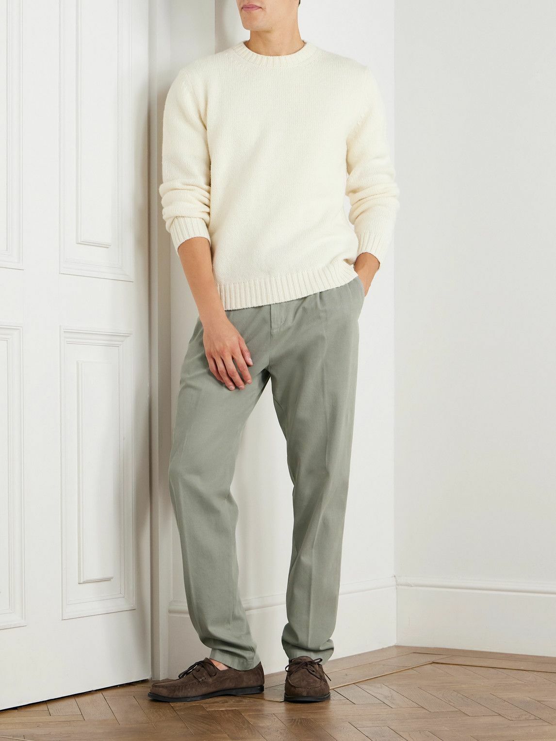 Eleventy - Tapered Pleated Stretch Cotton and Lyocell-Blend Twill Trousers - Gray