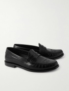 CELINE - Vivienne Perforated Glossed-Leather Penny Loafers - Black