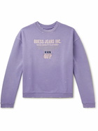 Guess USA - Logo-Embroidered Distressed Cotton-Jersey Sweatshirt - Purple