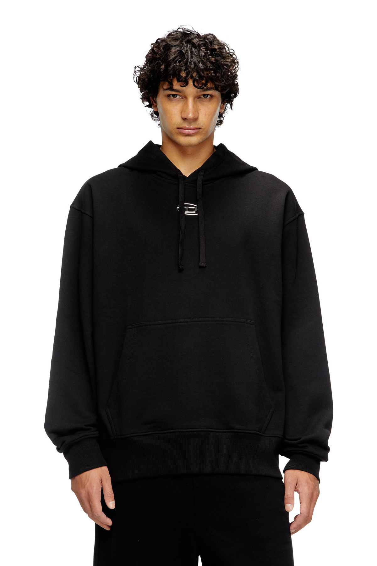 Diesel Hoodie with metallic logo - Sweaters Mens in Black