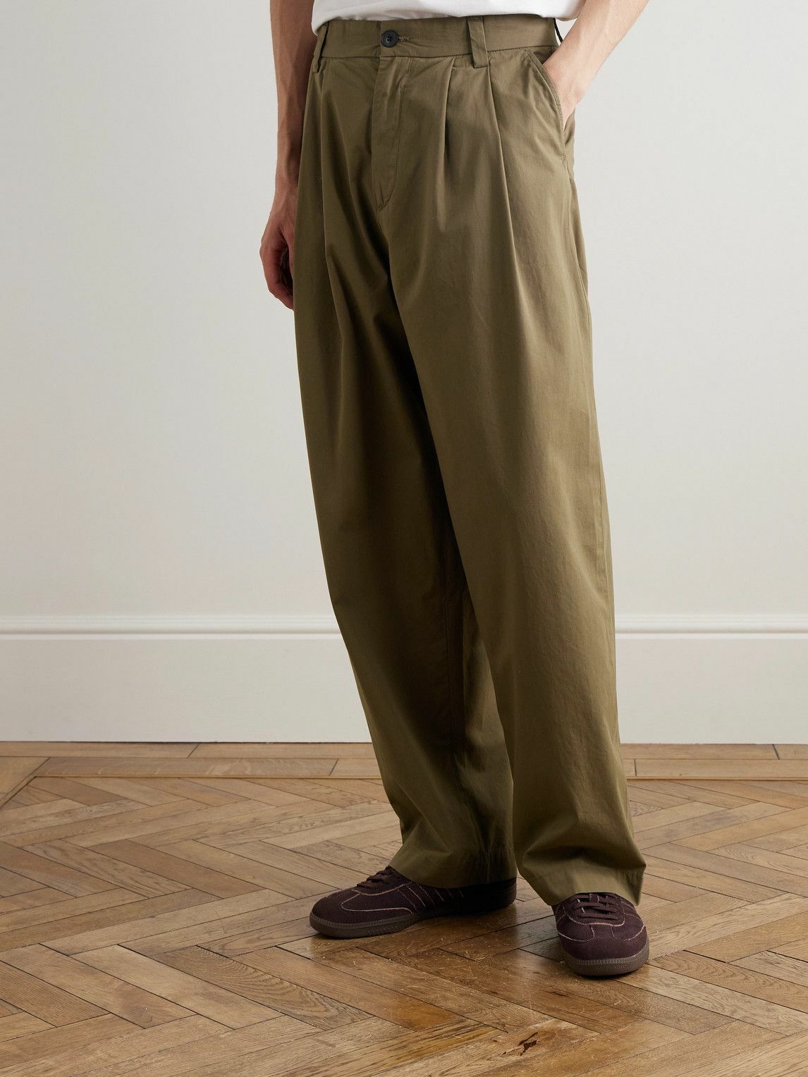 AGOLDE - Slater Straight-Leg Pleated Cotton-Twill Trousers - Green
