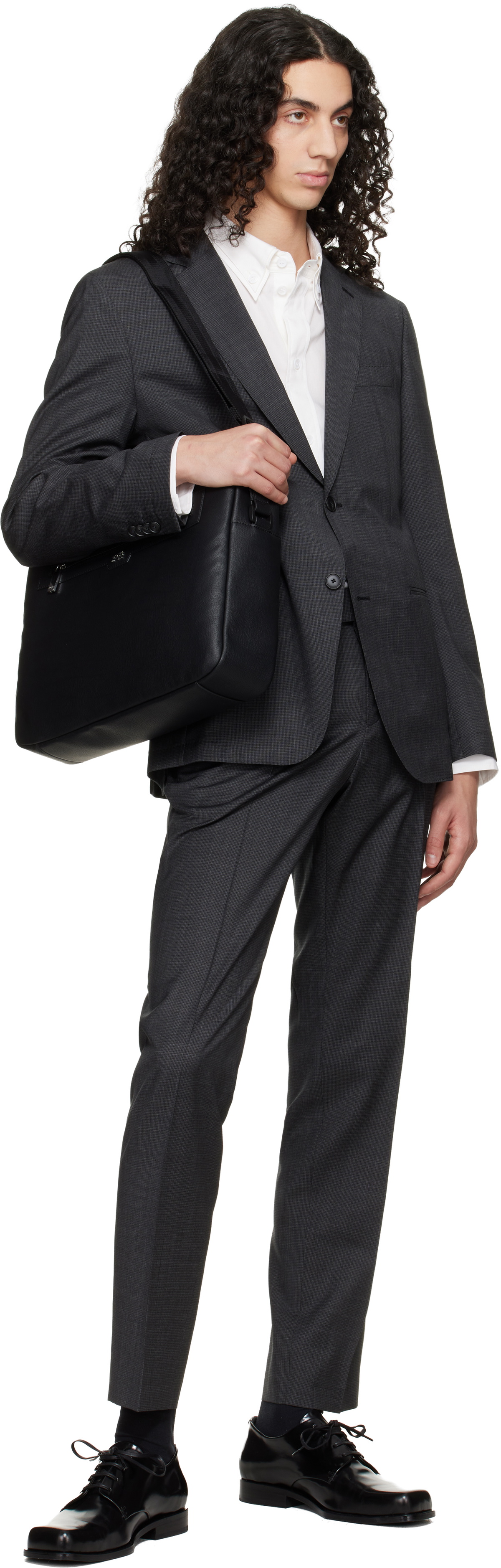 BOSS Black Grained Faux-Leather Briefcase
