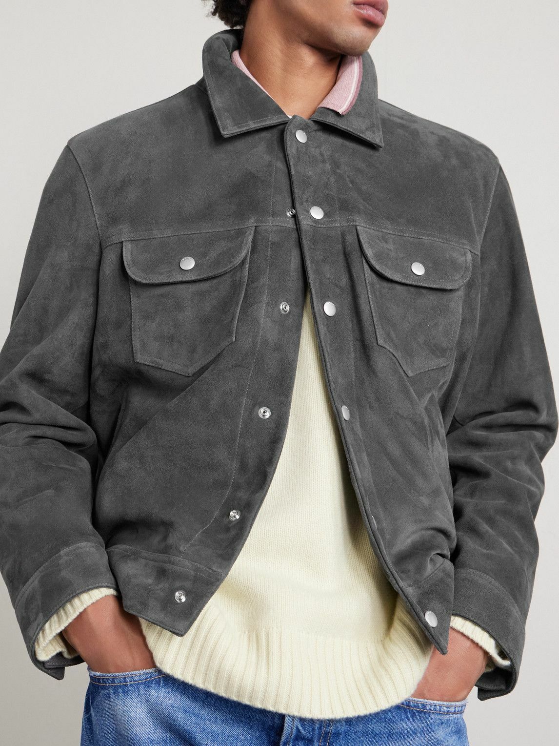 FRAME - Suede Trucker Jacket - Gray
