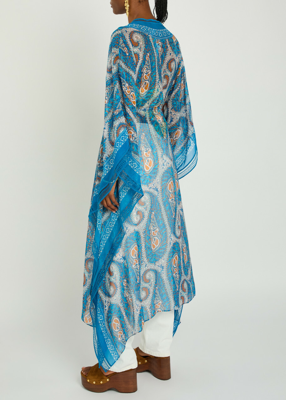 Etro Paisley-print Chiffon Maxi Kimono Dress - Blue - One Size