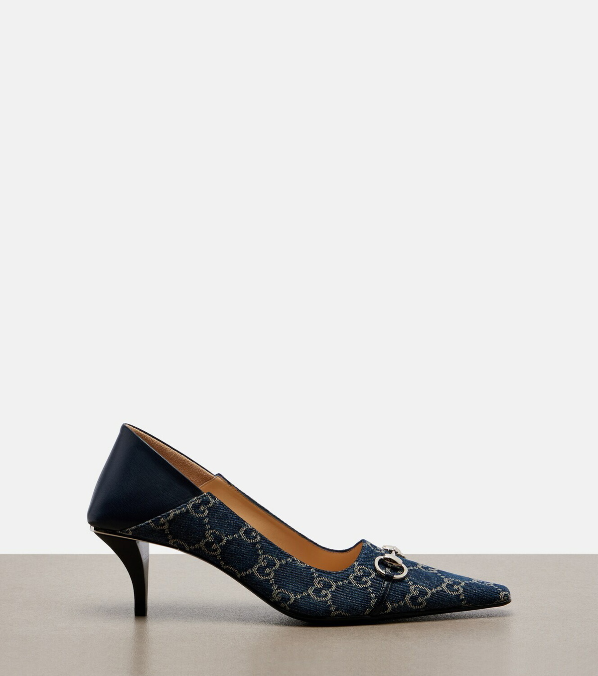 Gucci Vittoria leather-trimmed denim pumps