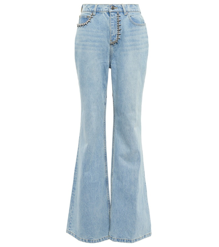 Photo: Area - Embellished cutout cotton bootcut jeans