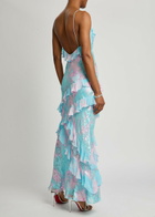 Loveshackfancy Rialto Floral Satin-devoré Maxi Dress Blue