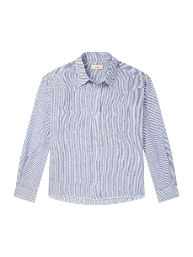 Photo: Cherry Los Angeles - Striped Linen Western Shirt - Blue